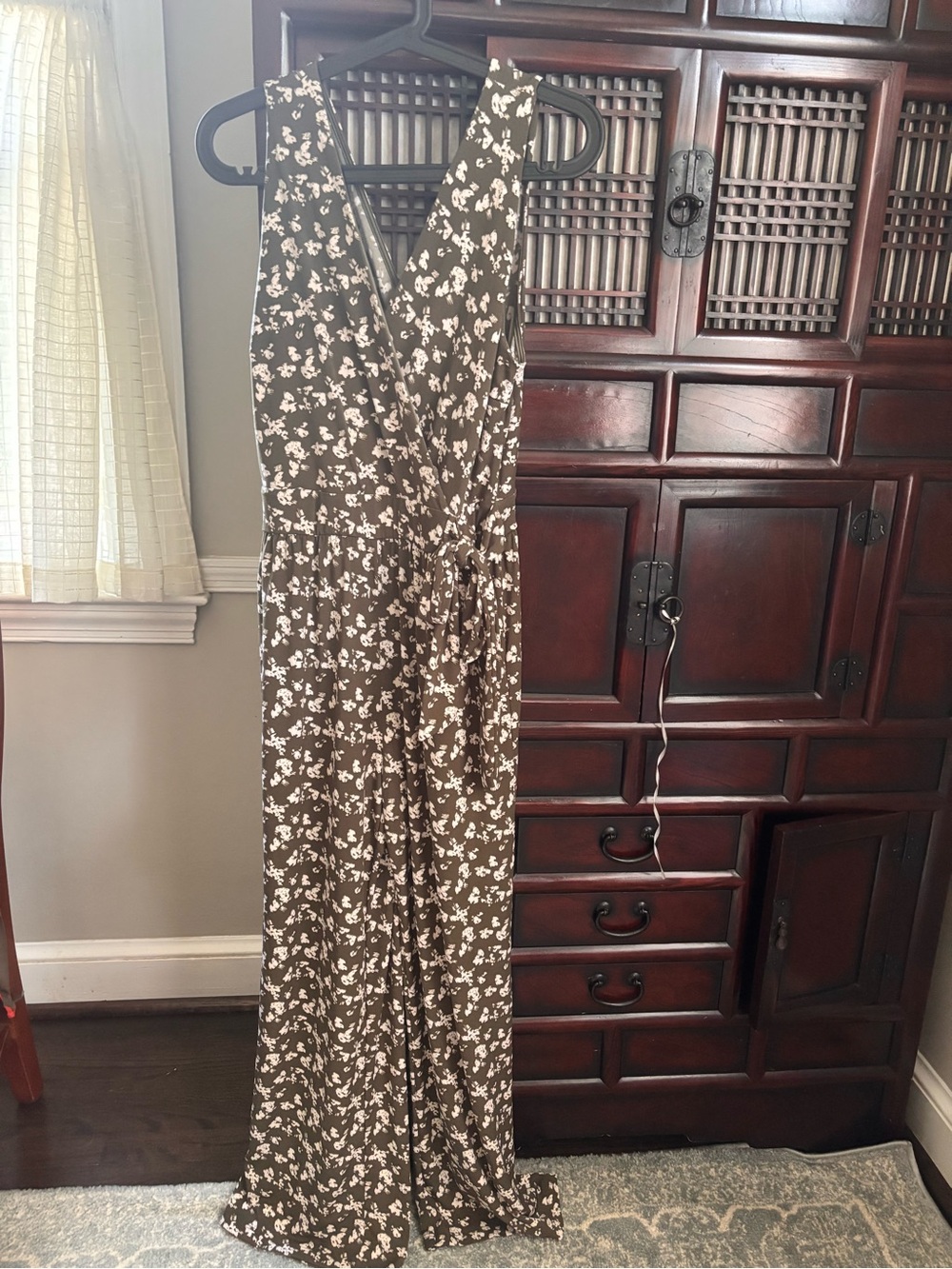 Kaileigh Brown Floral wide leg Jumpsuit with White Print